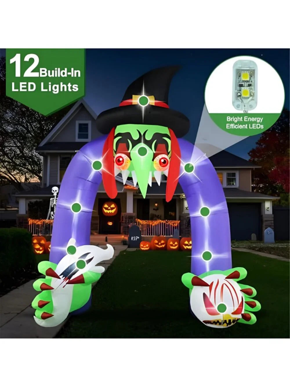 Halloween Inflatables Giant 11Ft Tall Creepy Witch Arch Outdoor Decorations